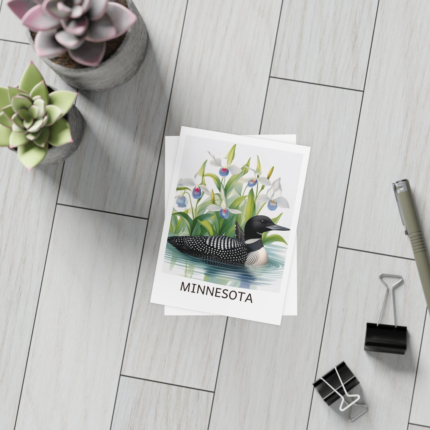 Minnesota | Loon & Lady Slippers | Home State Greeting Card