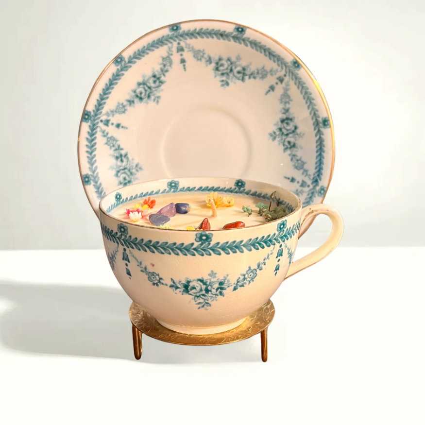 Allertons Old English teacup and saucer in Rajah pattern, featuring bold colors and exotic motifs in traditional English porcelain