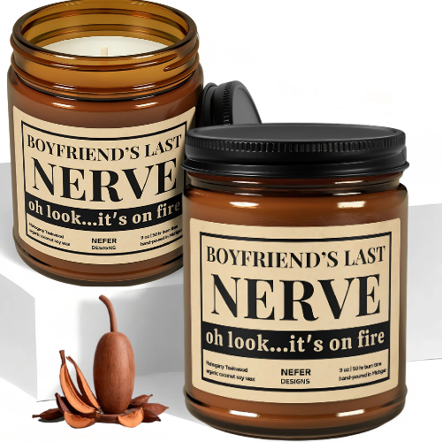 Funny 'Boyfriend's Last Nerve' Scented Candle – Soy Wax Gift for Stressed-Out Moms, Relaxing Lavender Vanilla Scent, Sarcastic Humor Gift Idea