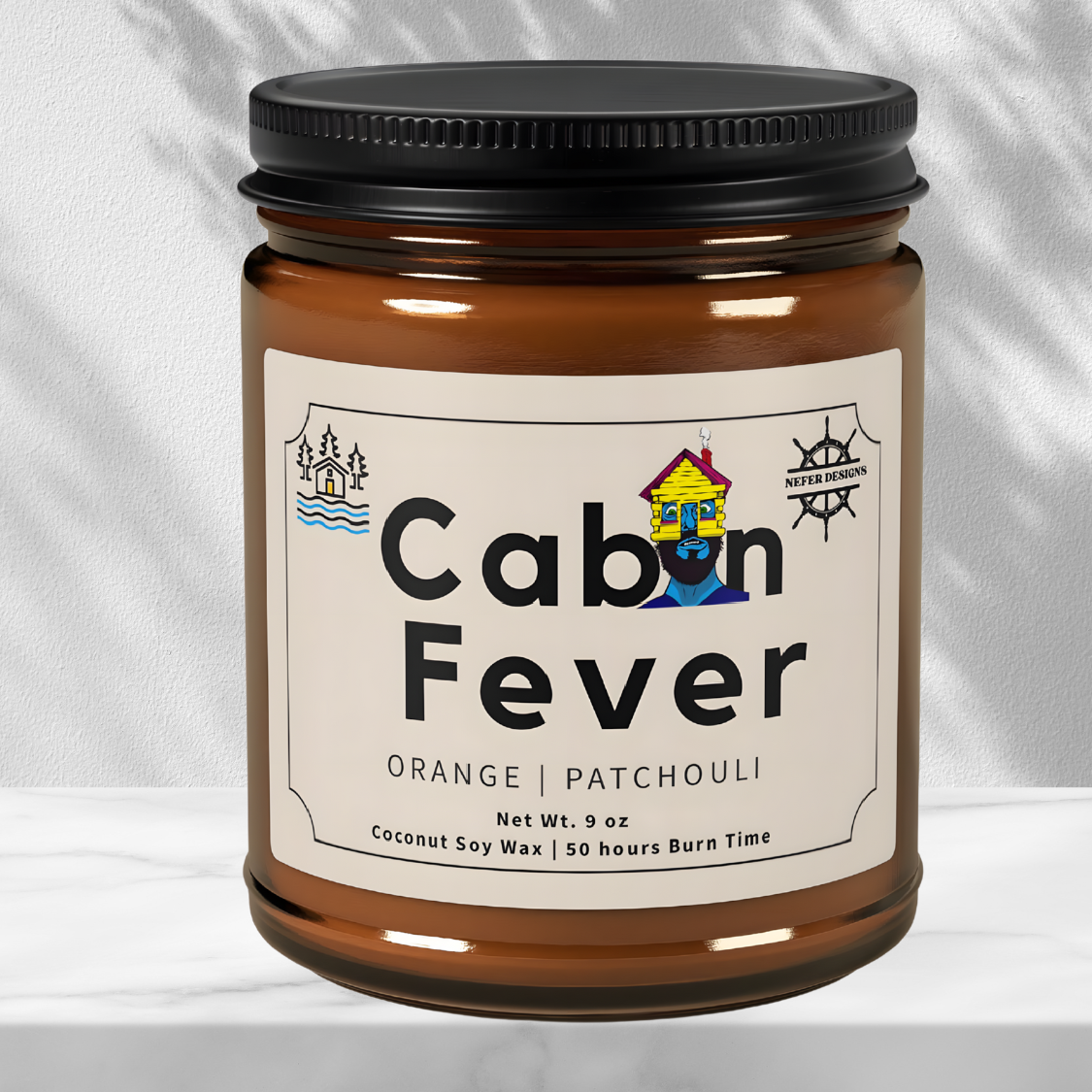 Cabin Fever aromatherapy candle - Orange Patchouli blend - 9 oz eco soy wax in amber vessel - 50 hour duration