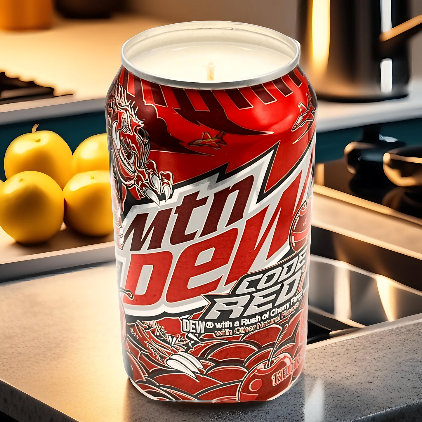 Code Red Mountain Dew Can Candle