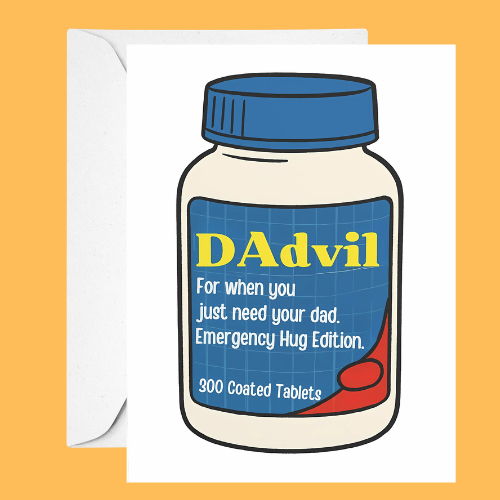 Cartoon bottle labeled 'DAdvil' on a white background