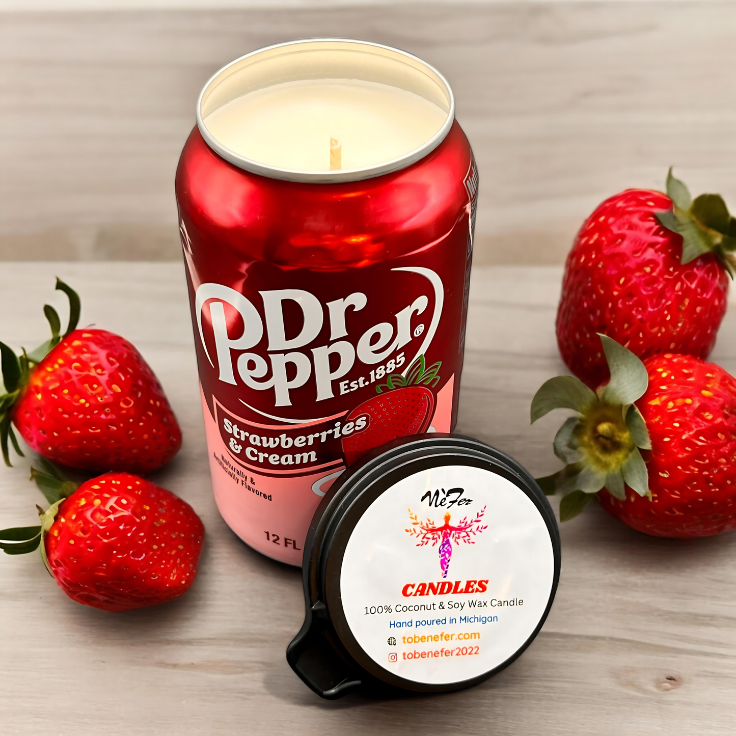 Dr Pepper Strawberries & Creme Can Candle