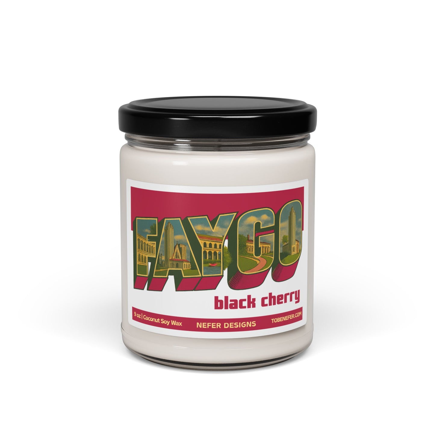 Candle jar with 'Faygo' label on a white background