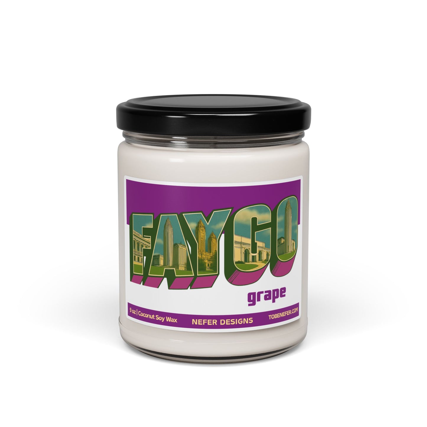 Candle jar with 'FAYGO' branding on a white background