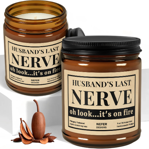Funny 'Husband's Last Nerve' Scented Candle – Soy Wax Gift for Stressed-Out Moms, Relaxing Lavender Vanilla Scent, Sarcastic Humor Gift Idea