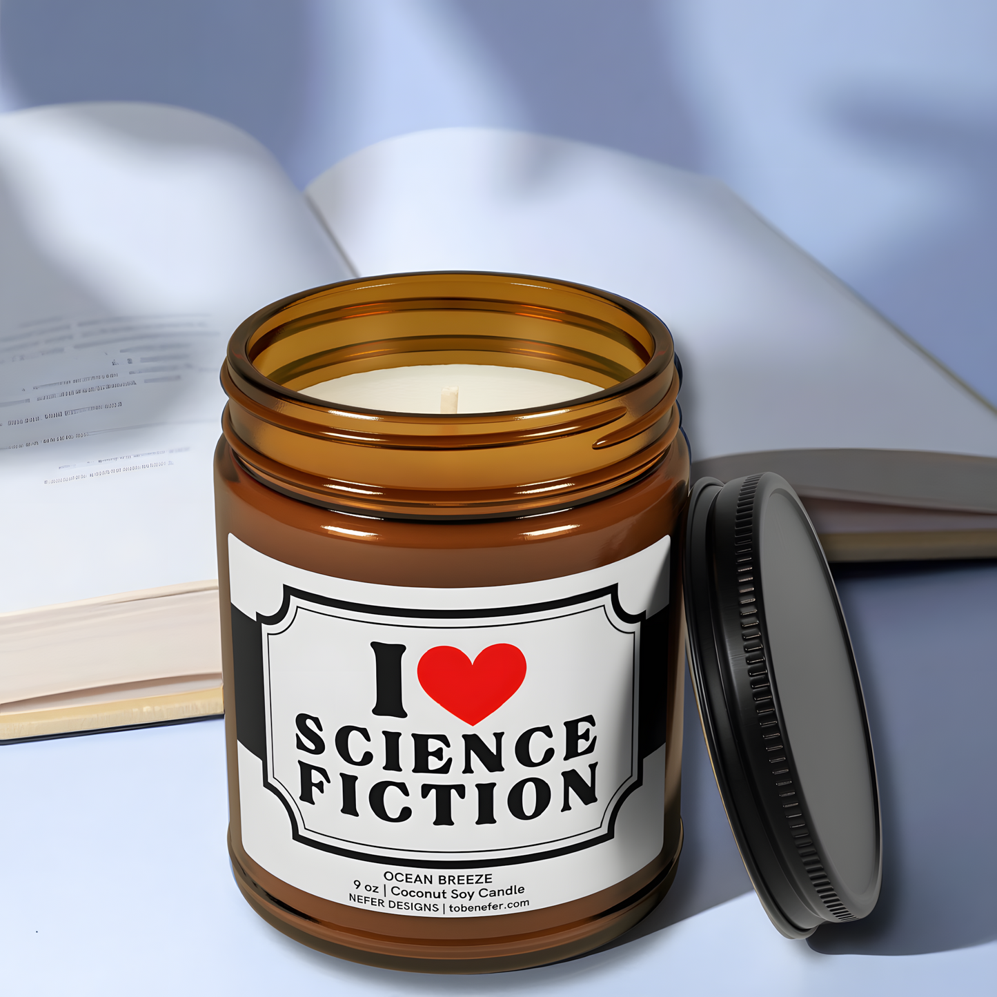 I Love Science Fiction Soy Candle | Bookish Gift for Readers