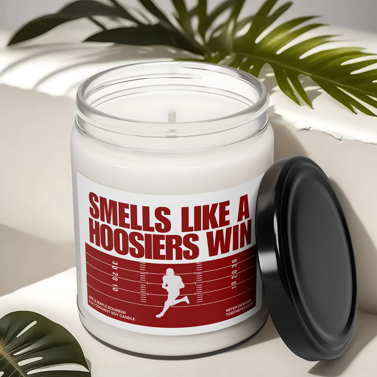 Indiana University Hoosiers Football Game day candle with the team colors as a label on the jar.
