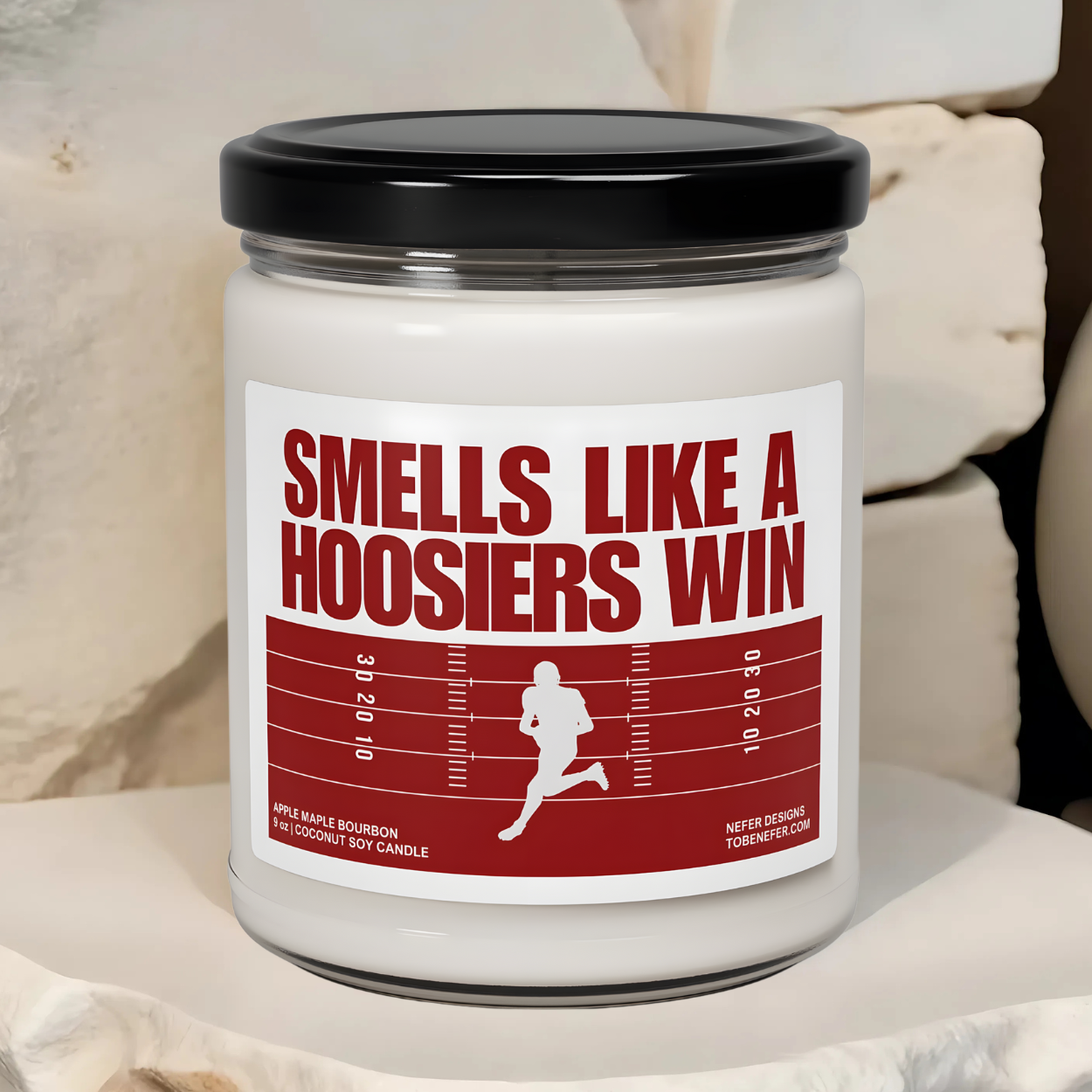 Indiana University Hoosiers Football Game day candle with the team colors as a label on the jar.