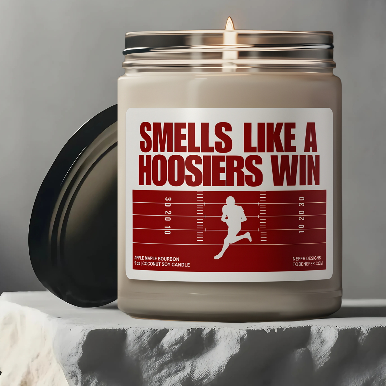 Indiana University Hoosiers Football Game day candle with the team colors as a label on the jar.