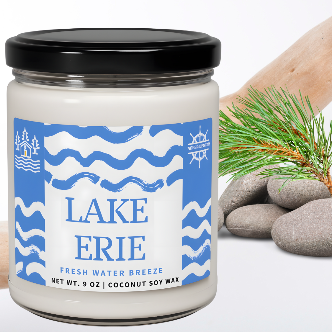 Eco-Friendly Lake Erie Inspired Candle with Fresh Water Breeze Fragrance