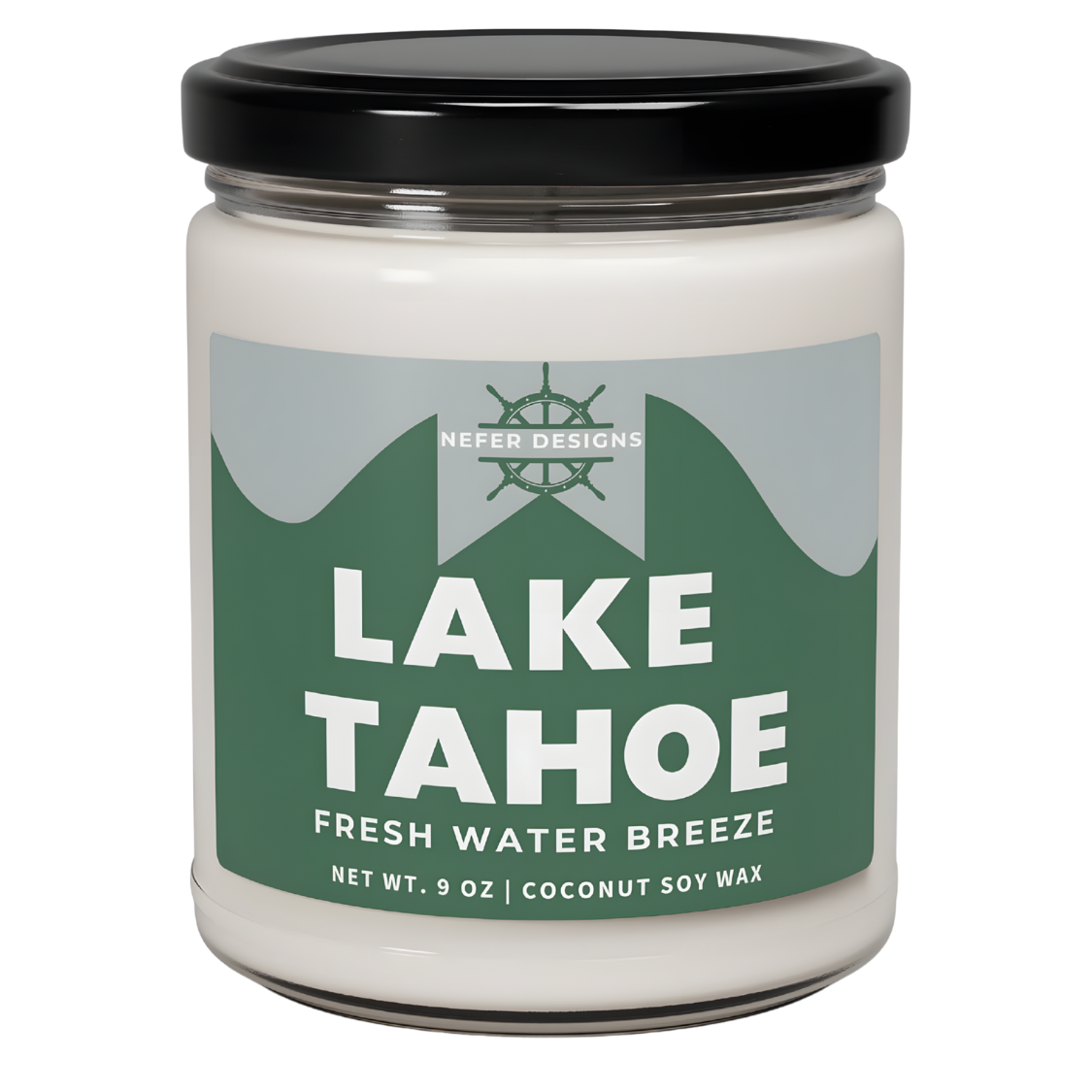 Lake Tahoe Pine Forest Soy Candle - Eco-Friendly Coconut Wax in 9oz Jar with black lid