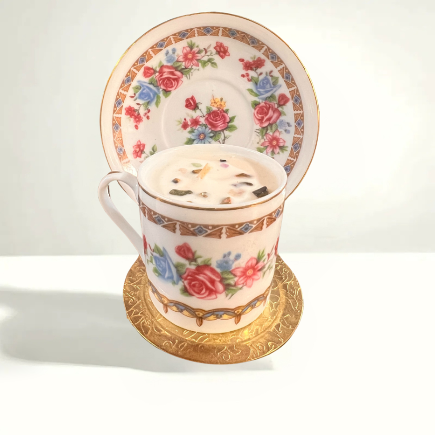 1970s Liling teacup candle - Chinese hand-painted porcelain from Hunan, Mao-era craftsmanship