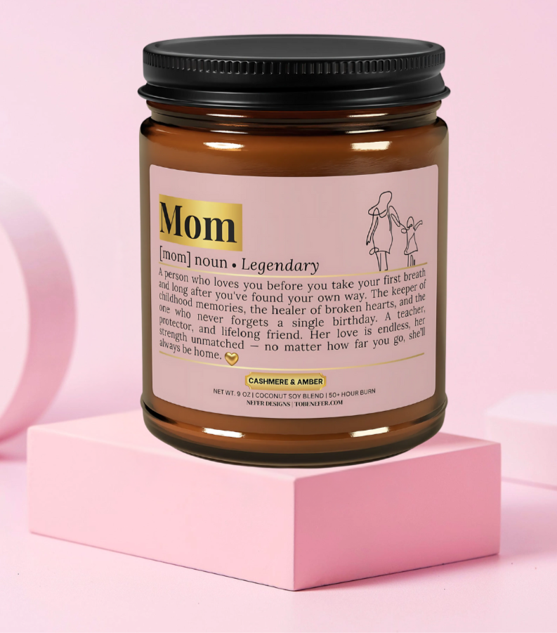Mom Dictionary Definition Soy Candle with rustic typography label – sentimental gift for Mother’s Day, birthdays, and special occasions