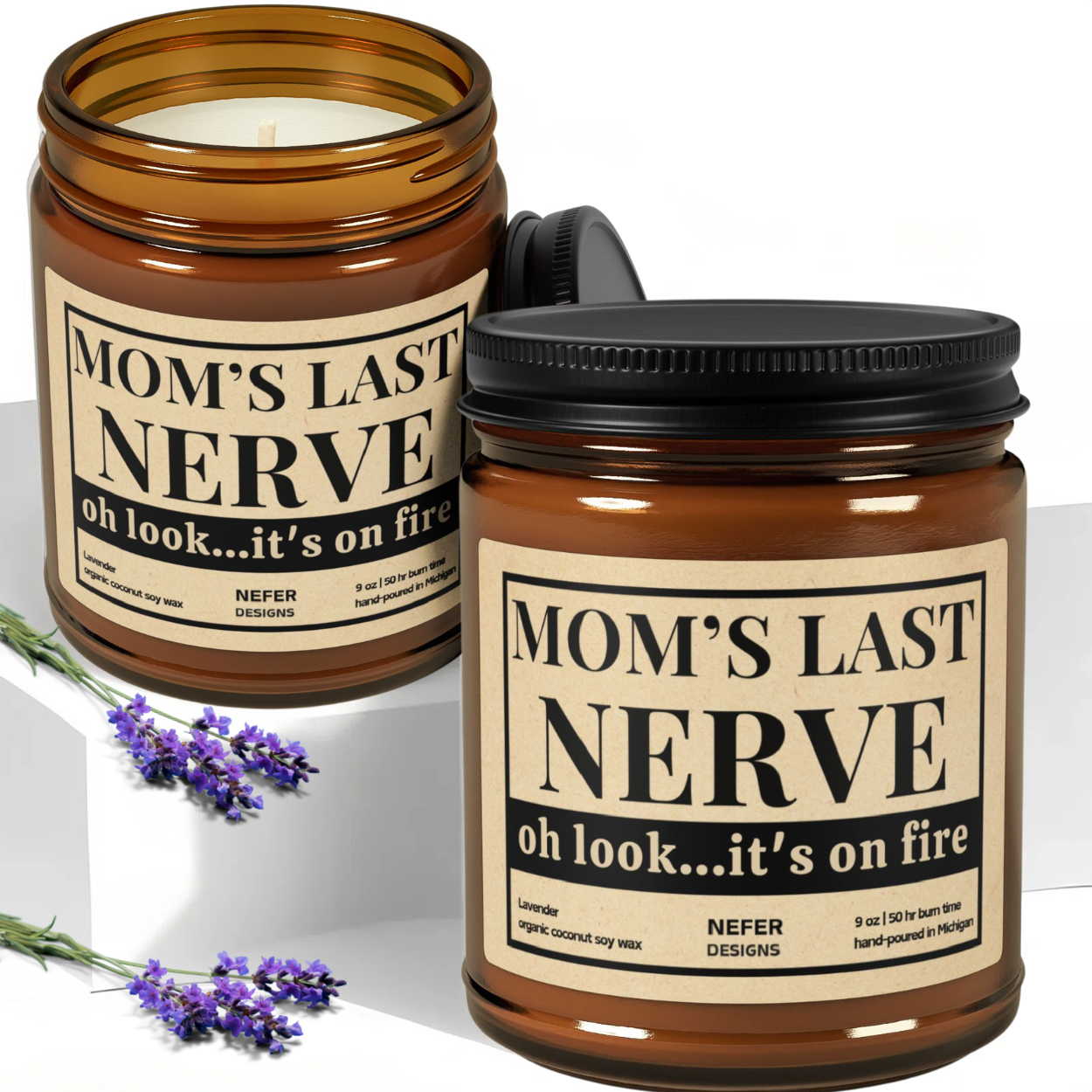 Funny 'Mom’s Last Nerve' Scented Candle – Soy Wax Gift for Stressed-Out Moms, Relaxing Lavender Vanilla Scent, Sarcastic Humor Gift Idea