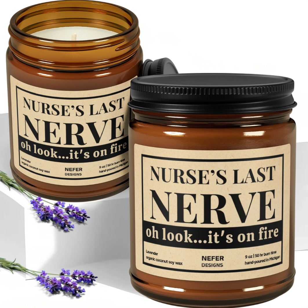 Funny 'Nurse’s Last Nerve' Scented Candle – Soy Wax Gift for Stressed-Out Moms, Relaxing Lavender Vanilla Scent, Sarcastic Humor Gift Idea