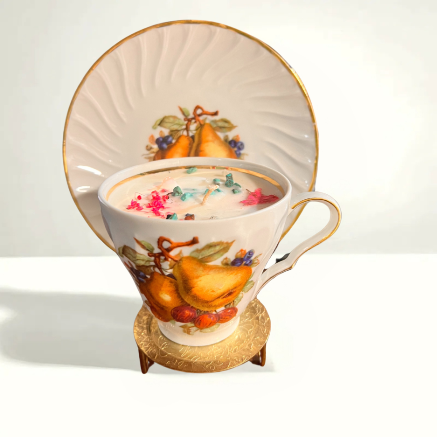 Vintage Old Nuremberg teacup and saucer with intricate German porcelain design, showcasing traditional craftsmanship and delicate motifs.