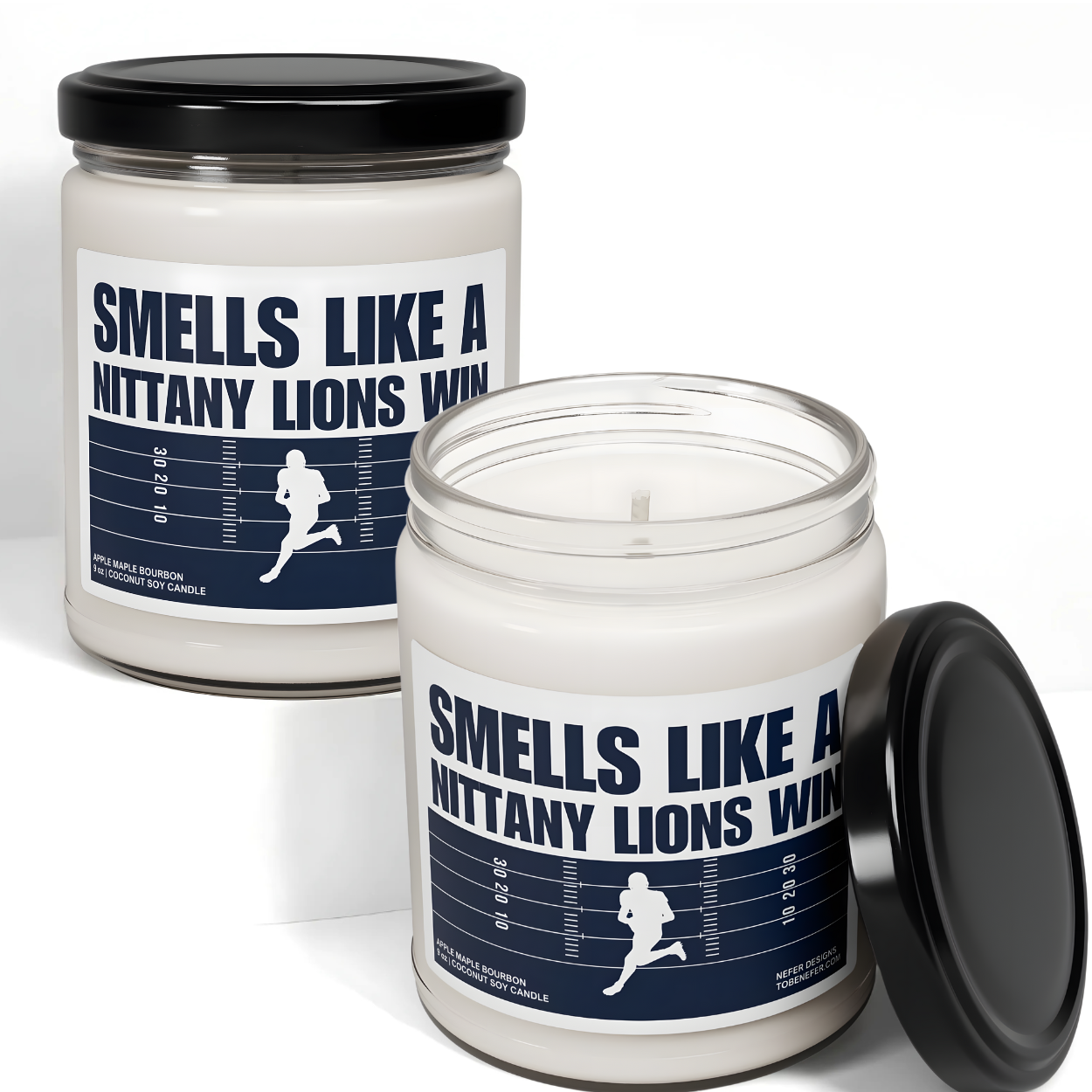 The Pennsylvania State University Nittany Lions Football Game day candle with the label showing the team colors