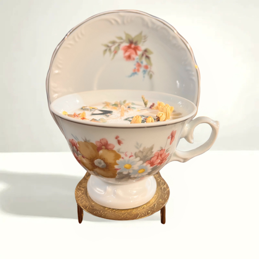 Timeless teacup and saucer set from Brazil, crafted by Porcelana Schmidt with fine porcelain details and classic styling from the early 1980s.
