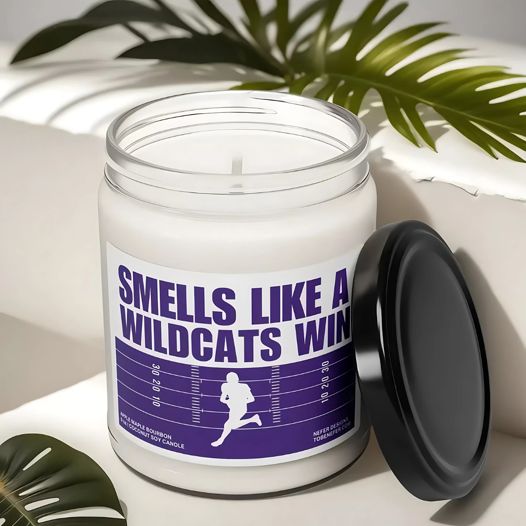 Smells Like a Wildcat Win Candle - Sports-themed Kansas State University candle with a unique scent, perfect for game day