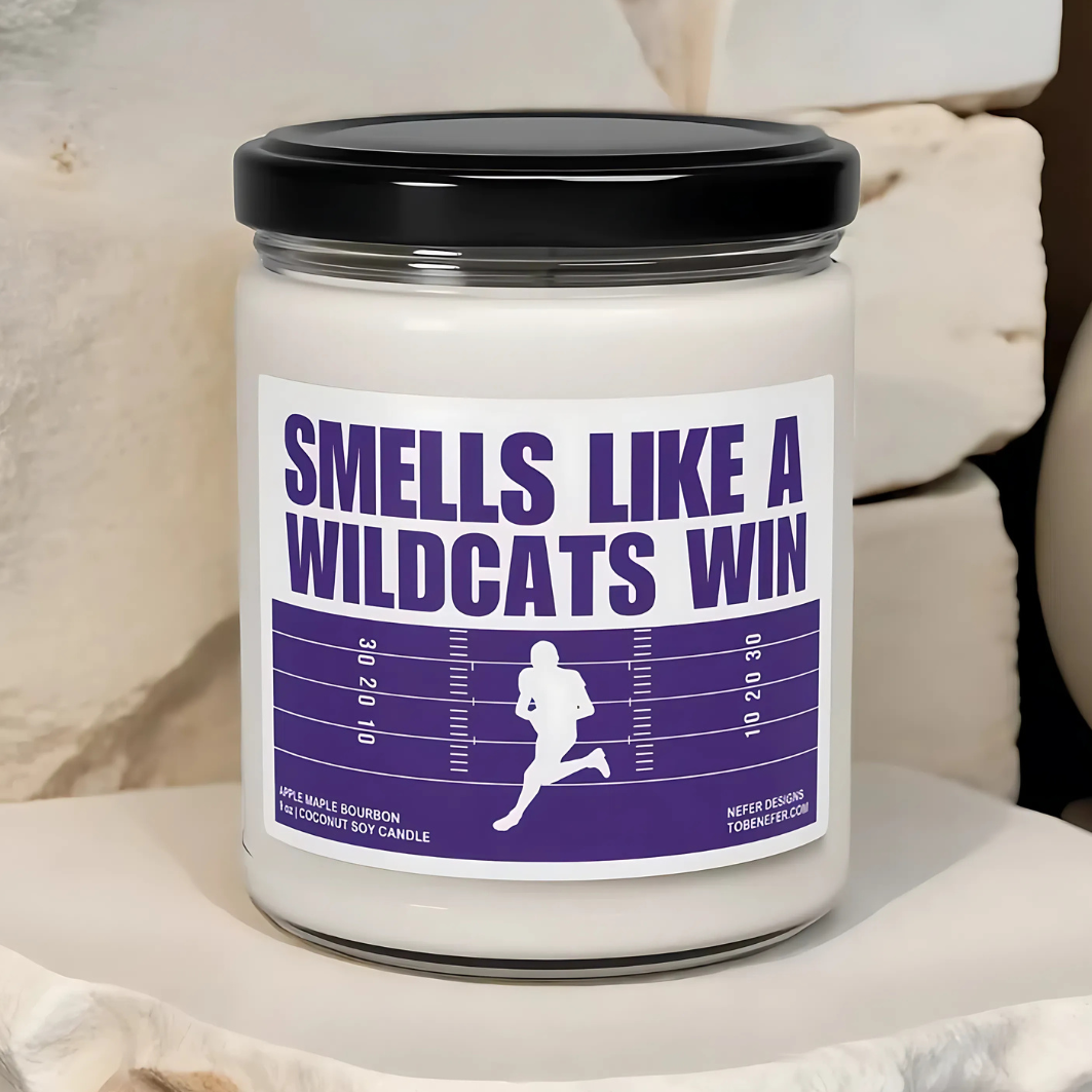 Smells Like a Wildcat Win Candle - Sports-themed Kansas State University candle with a unique scent, perfect for game day