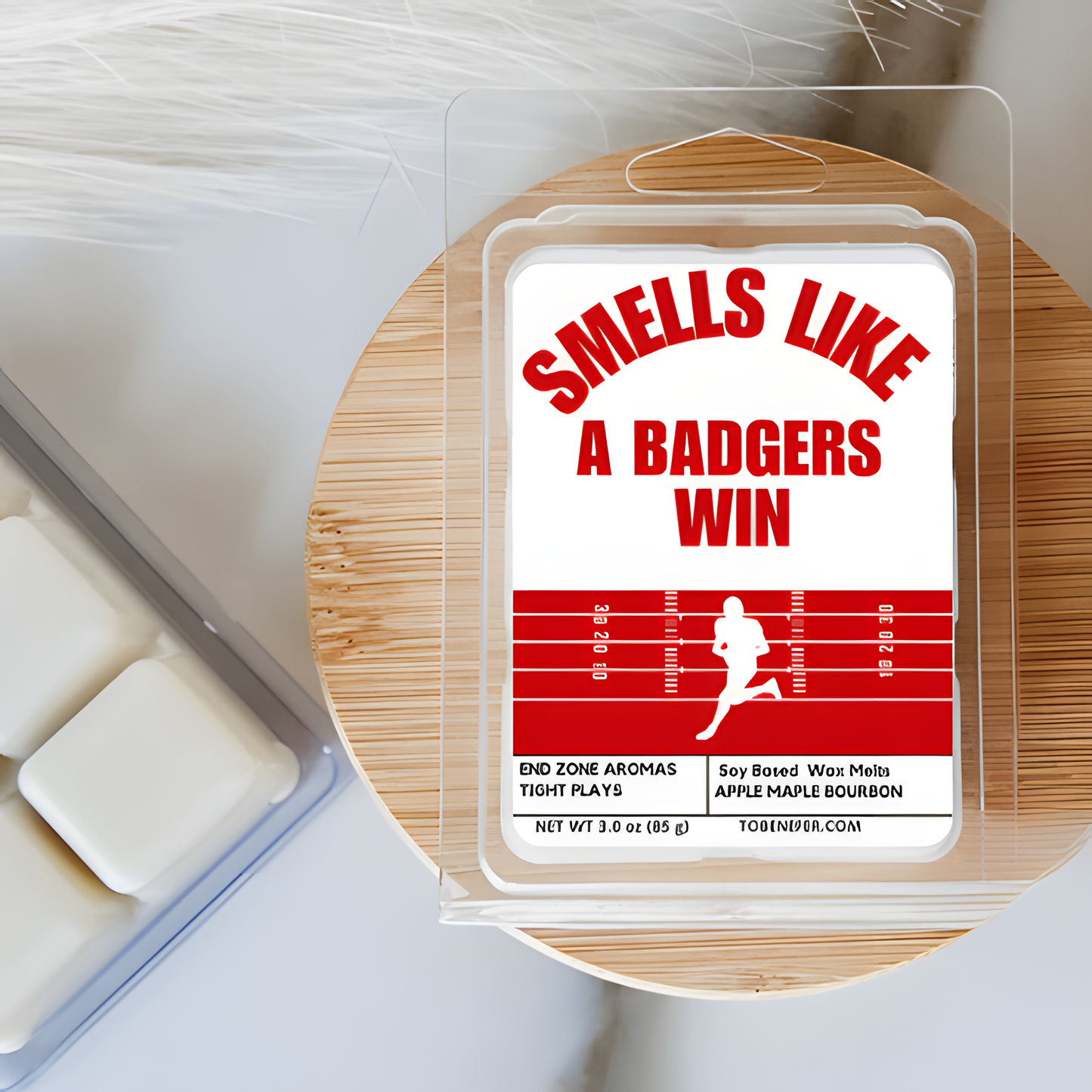 Smells Like a Badgers Win Candle – University of Wisconsin Game Day Candle in Red and White, Perfect for Fans, Tailgates, and Gifts.