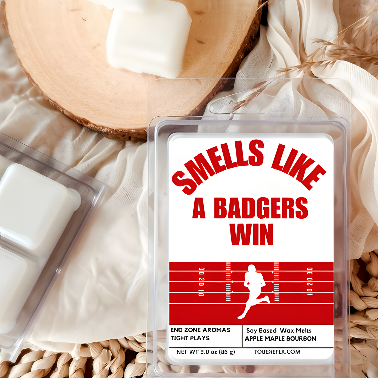 Smells Like a Badgers Win Candle – University of Wisconsin Game Day Candle in Red and White, Perfect for Fans, Tailgates, and Gifts.