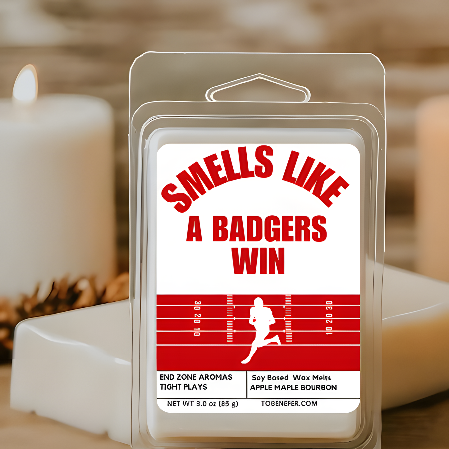 Smells Like a Badgers Win Candle – University of Wisconsin Game Day Candle in Red and White, Perfect for Fans, Tailgates, and Gifts.