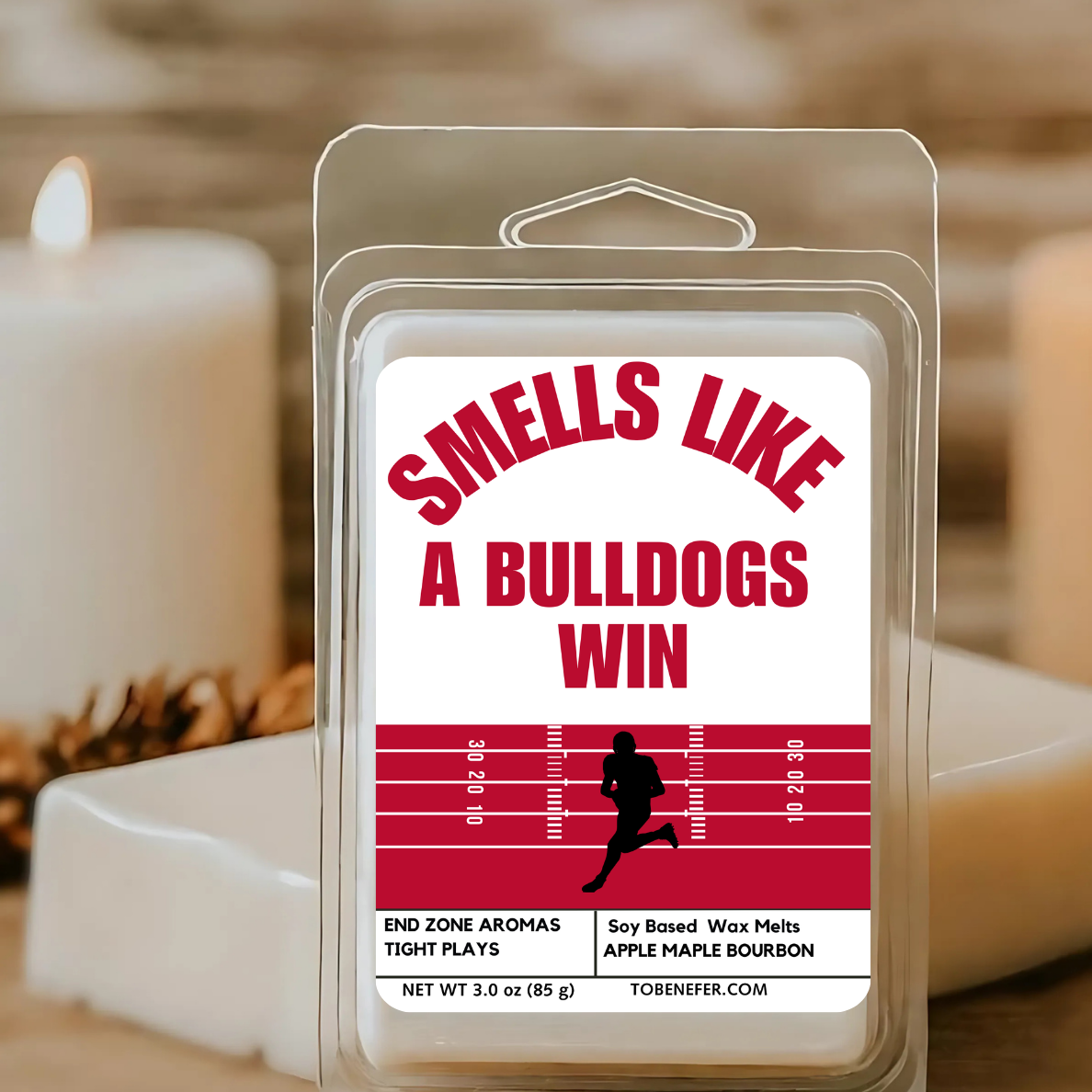 3 oz wax melts with the label design for the University of Georgia Bulldogs Football team.