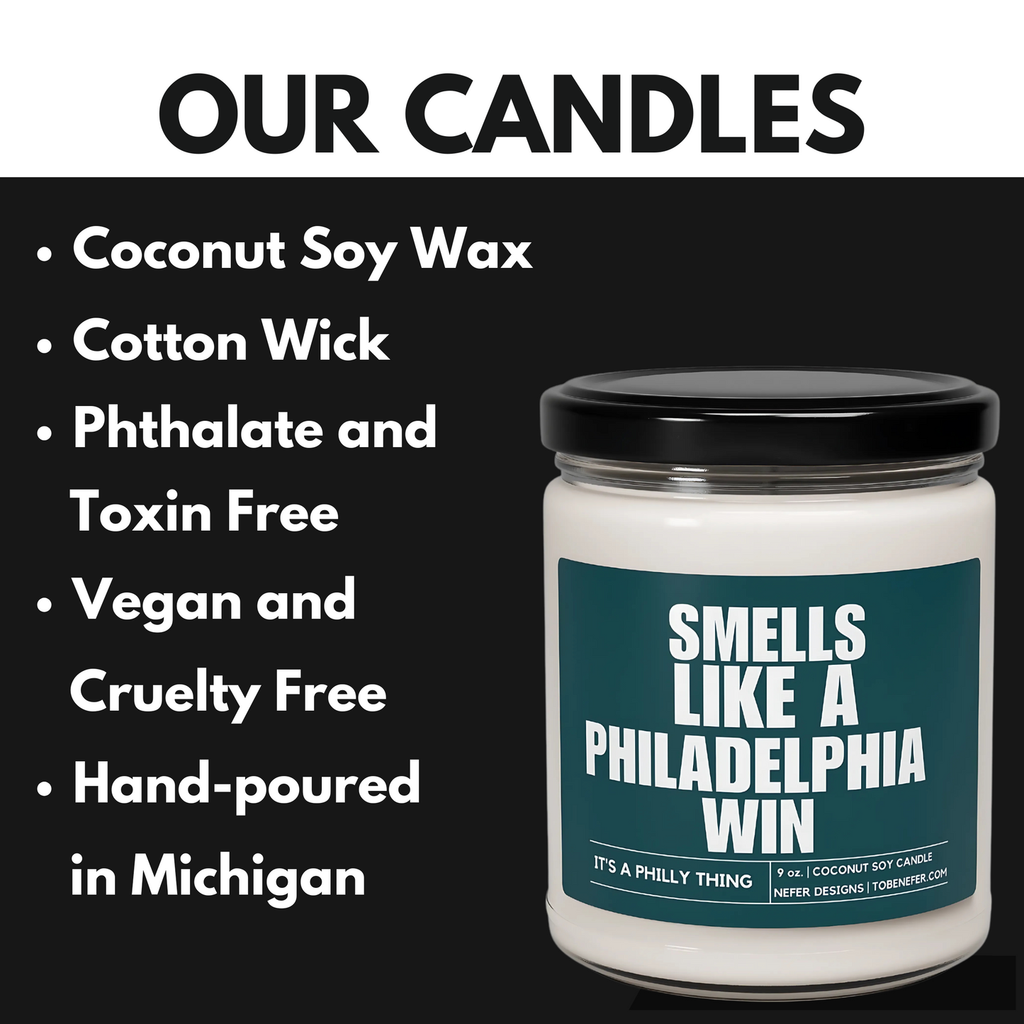 Philadelphia Eagles football themed candle gift