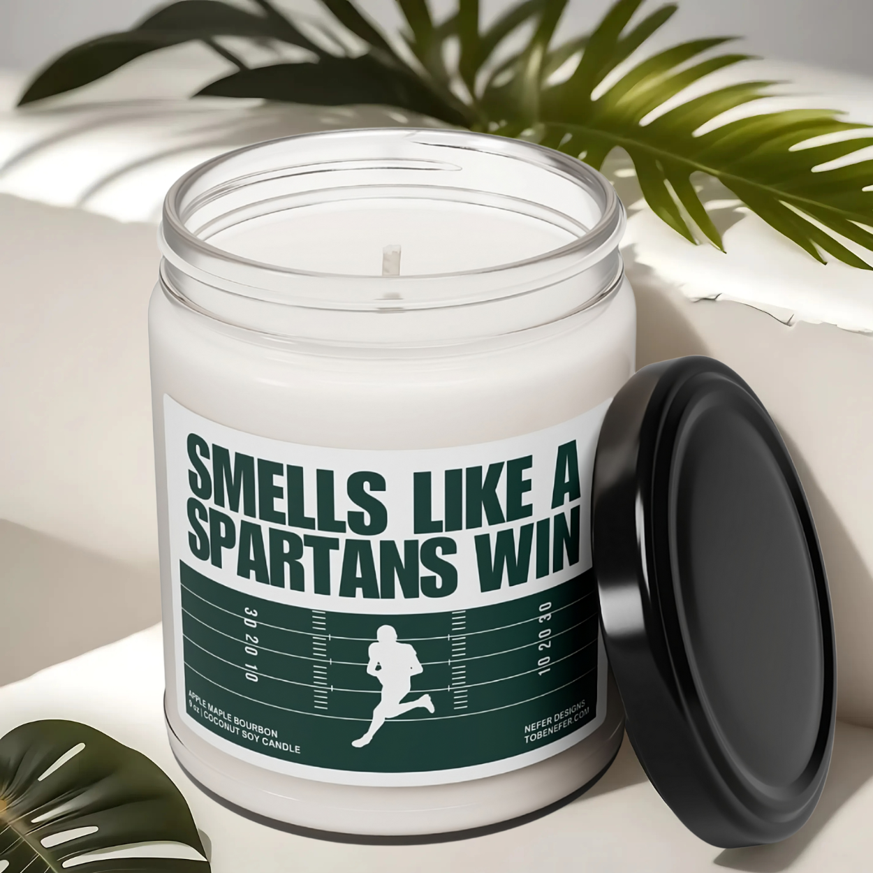 Smells Like a Spartan Win Candle – Michigan State Game Day Candle in Green and White Perfect for Fans, Tailgates, and Gifts.