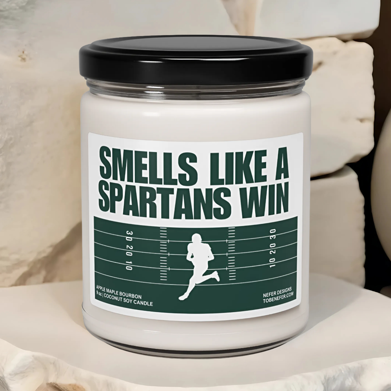 Smells Like a Spartan Win Candle – Michigan State Game Day Candle in Green and White Perfect for Fans, Tailgates, and Gifts.
