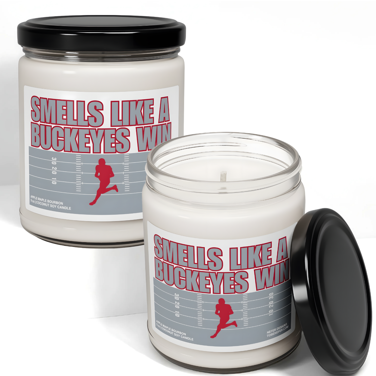 Smells Like a Buckeyes Win Candle – Ohio State Game Day Candle in Grey and Red, Perfect for Fans, Tailgates, and Gifts.