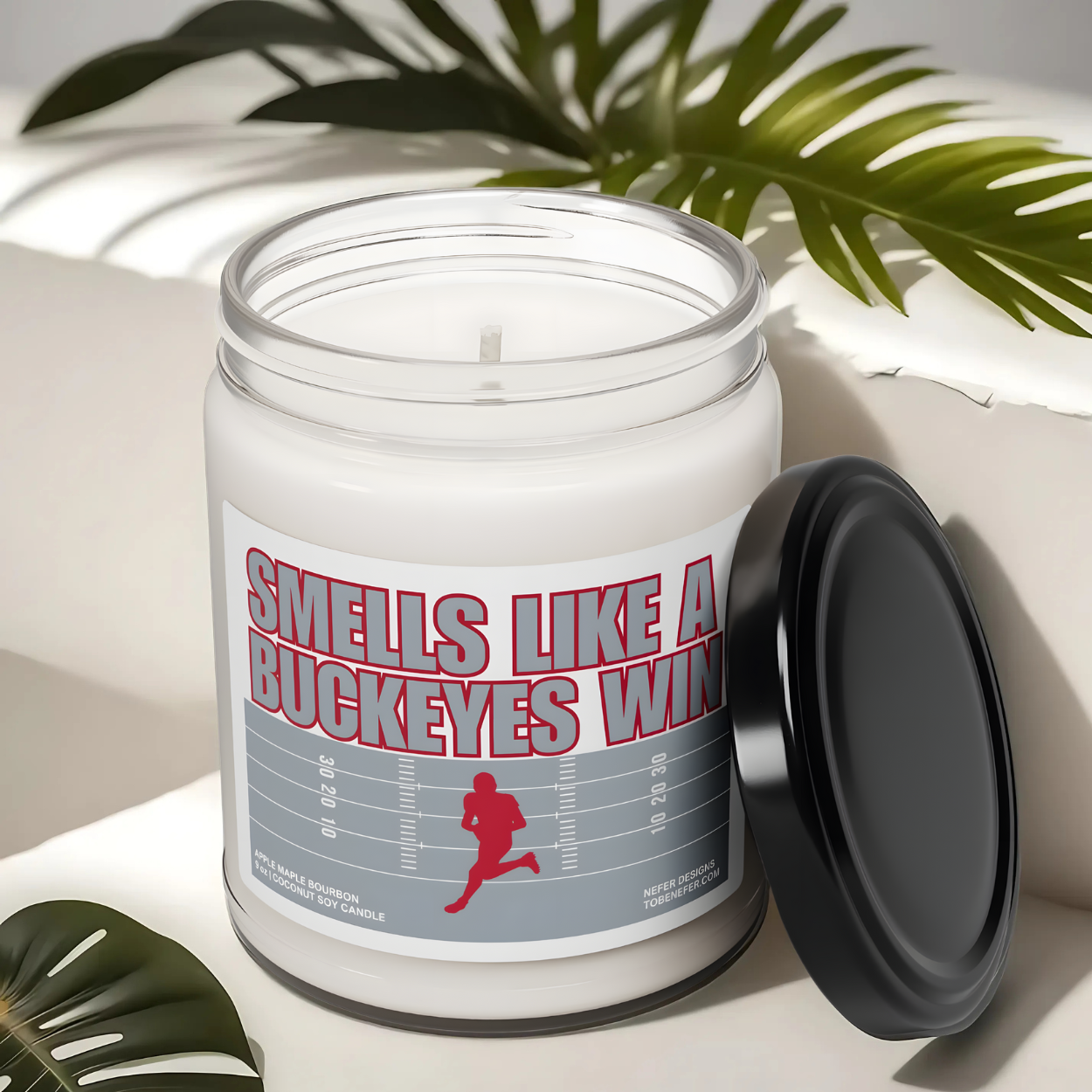 Smells Like a Buckeyes Win Candle – Ohio State Game Day Candle in Grey and Red, Perfect for Fans, Tailgates, and Gifts.