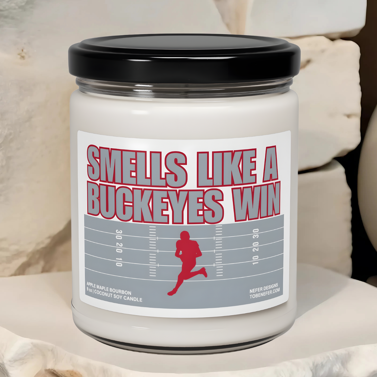 Smells Like a Buckeyes Win Candle – Ohio State Game Day Candle in Grey and Red, Perfect for Fans, Tailgates, and Gifts.