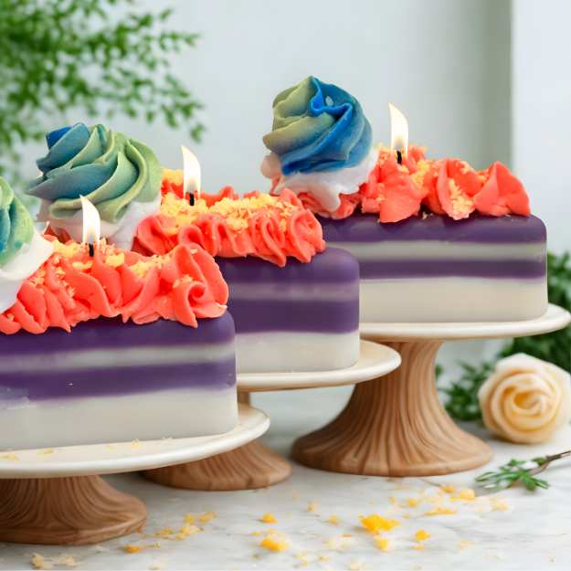 Strawberry Lavender Dew Cake Slice Candle Trio | Set of 3 Floral-Gourmand Soy Wax Candles
