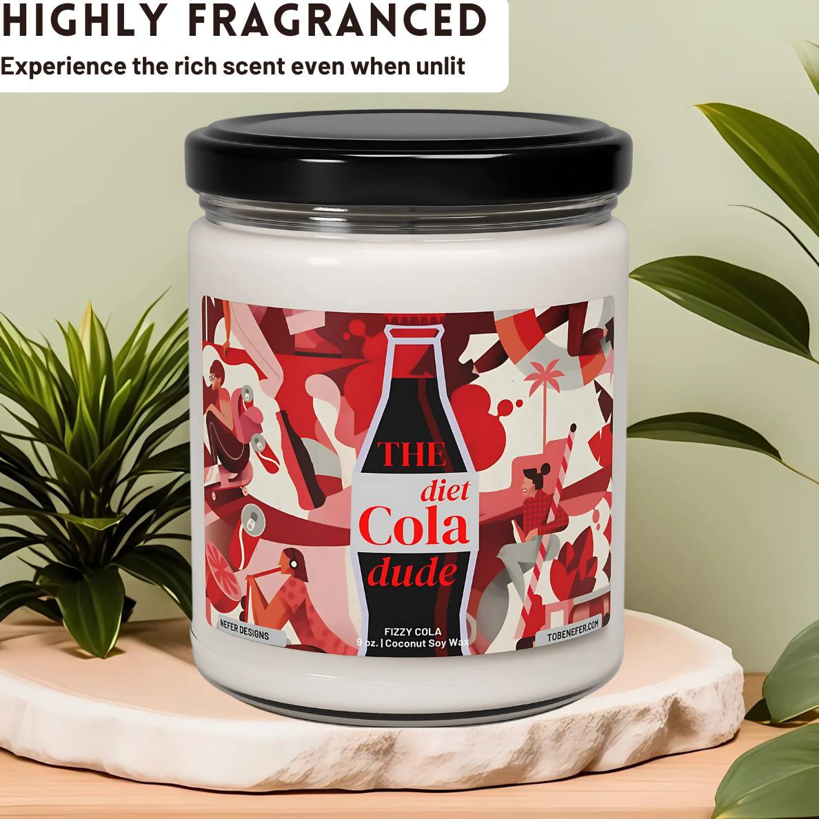 A 9 oz Diet Cola Dude Soda Pop Soy Candle in a repurposed soda can, featuring a bold red design. Hand-poured with a coconut and soy wax blend, it fills the air with the nostalgic scent of classic cola. A fun gift for soda lovers and vintage fans.