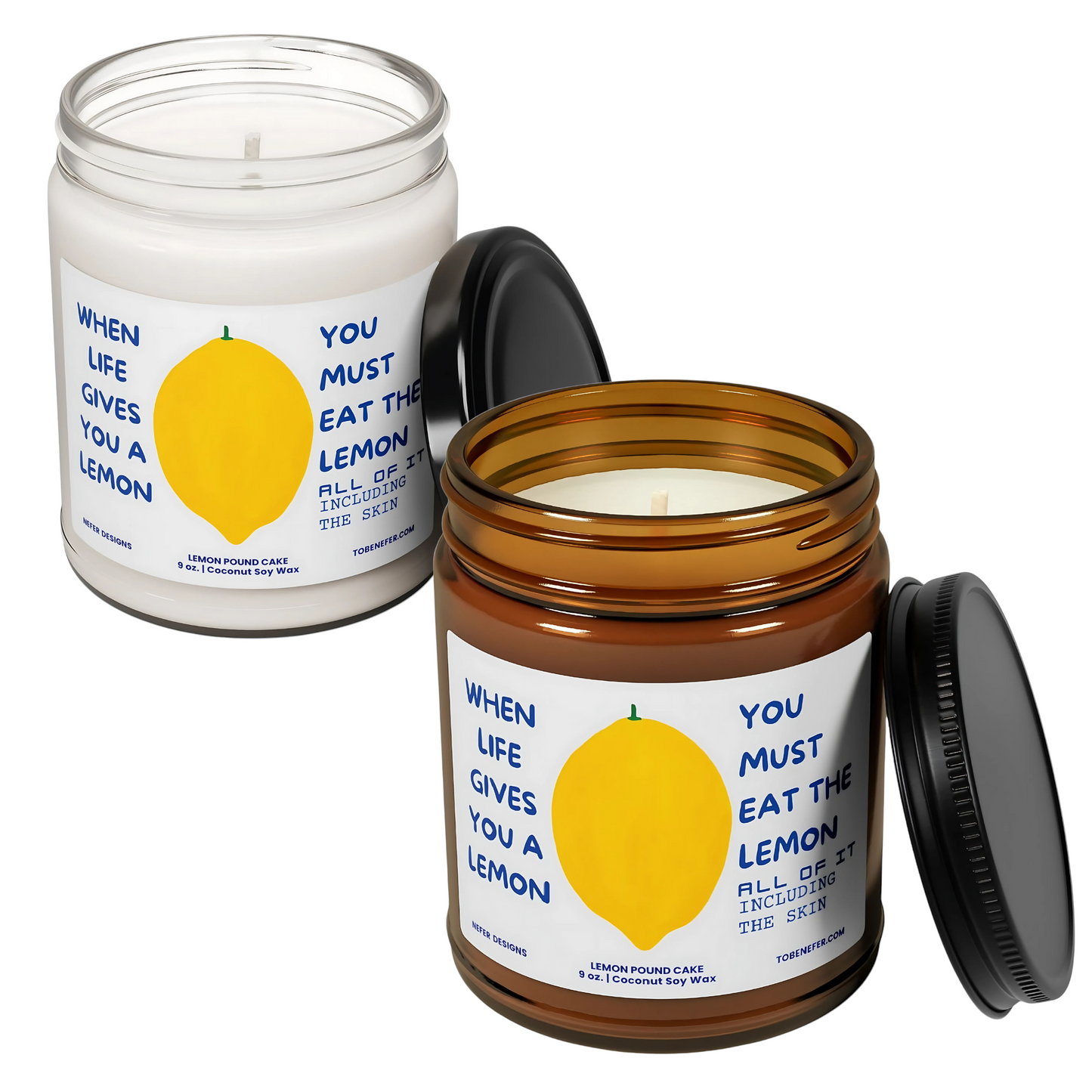 Lemon themed funny birthday best friend gift candle amber and clear jar open lids