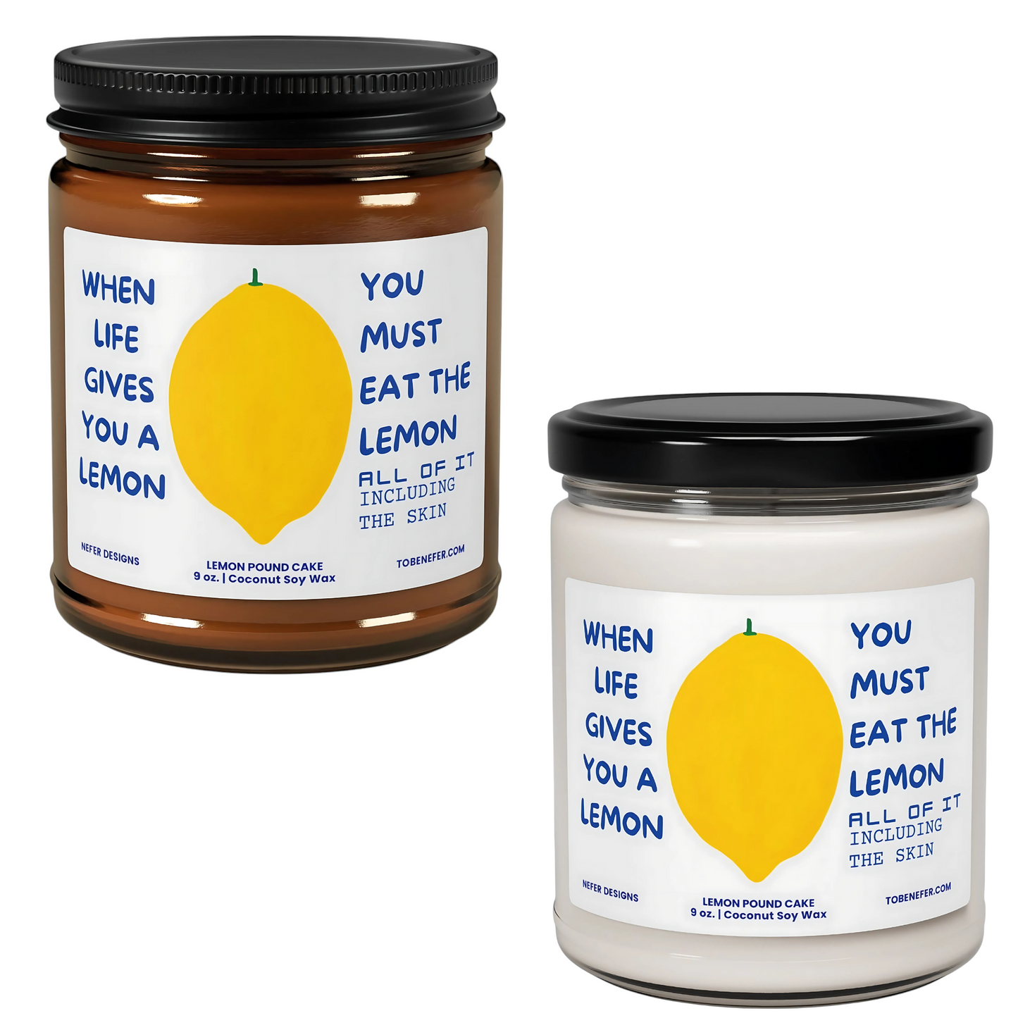 Lemon themed funny birthday best friend gift candle amber and clear jar closed lids