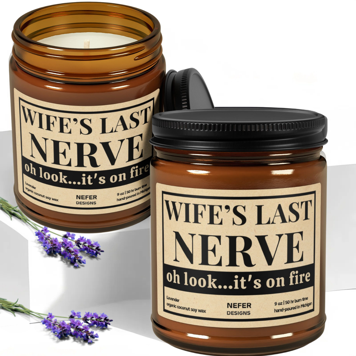 Funny 'Wife's Last Nerve' Scented Candle – Soy Wax Gift for Stressed-Out Moms, Relaxing Lavender Vanilla Scent, Sarcastic Humor Gift Idea