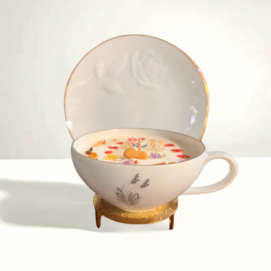 Rare Nippon-mark teacup candle - 1911 Noritake saucer with 1950s Arita porcelain cup
