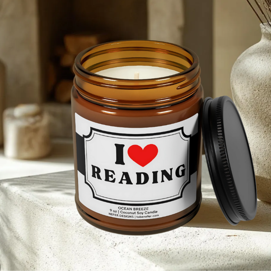 Reading-themed Ocean aroma scented candle - 9 oz clean coconut soy wax for book lovers