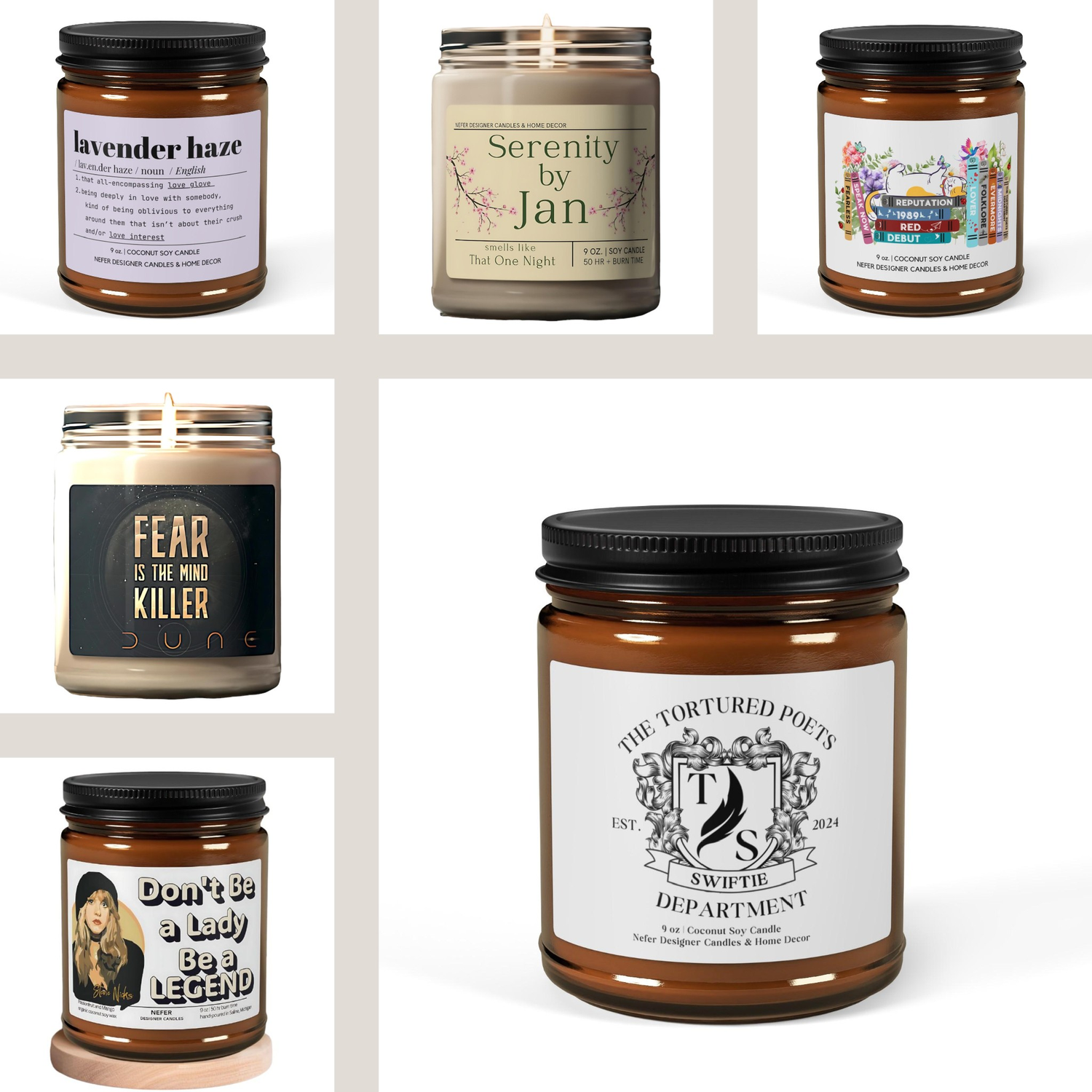 Music, TV Show, and Movie Themed Candle Collection