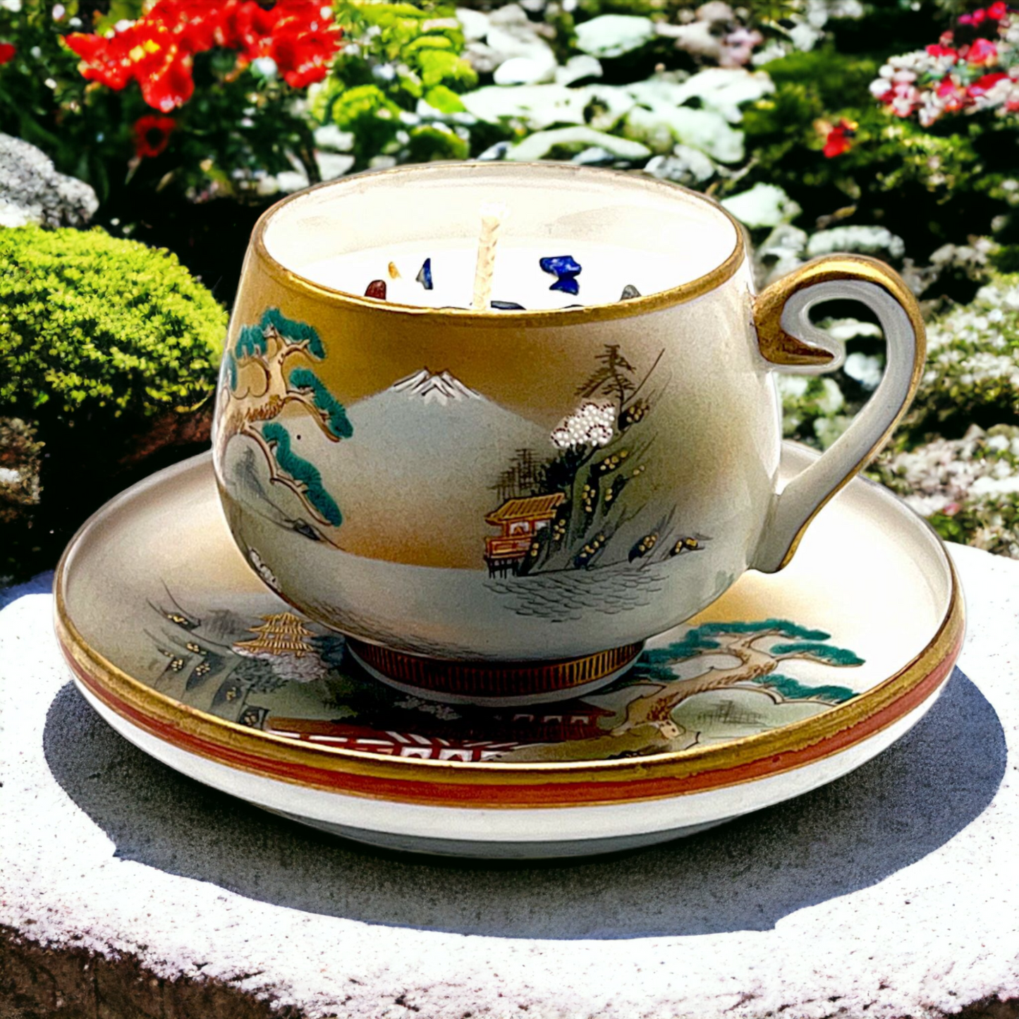 Japanese Kutani-Spring Vintage Teacup Candle