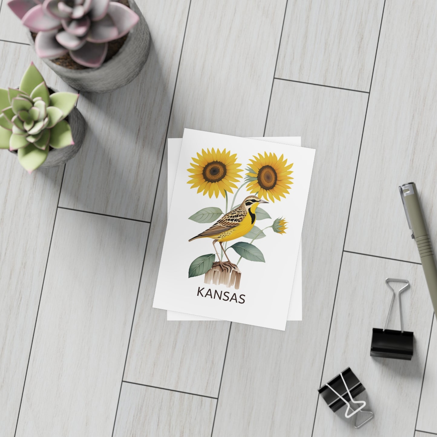 Kansas | Western Meadowlark & Sunflowers | Home State Greeting Card