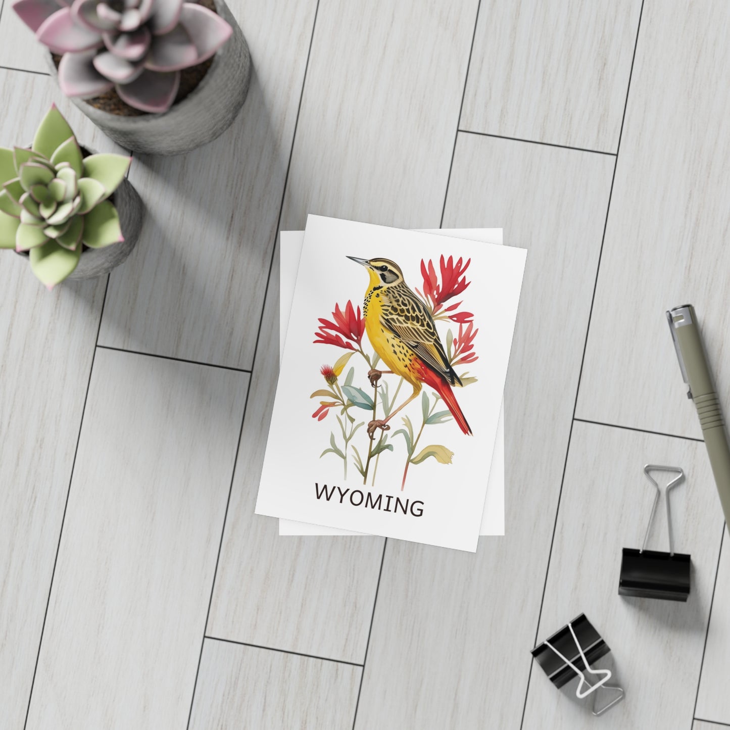 Wyoming | Meadowlark & Indian Paintbrush Flowers | Home State Greeting Card