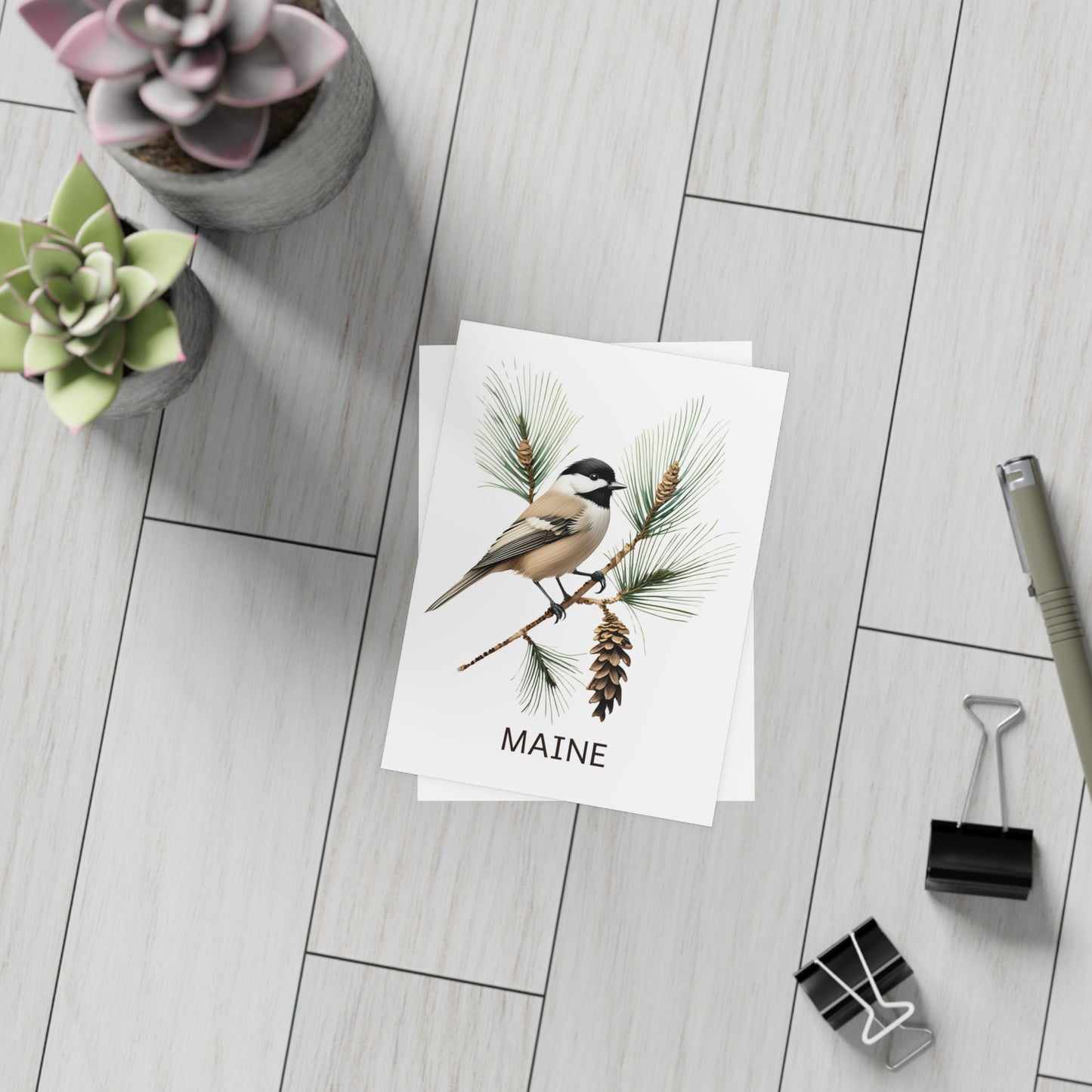 Maine | Chickadee & Pine Tree | Home State Greeting Card