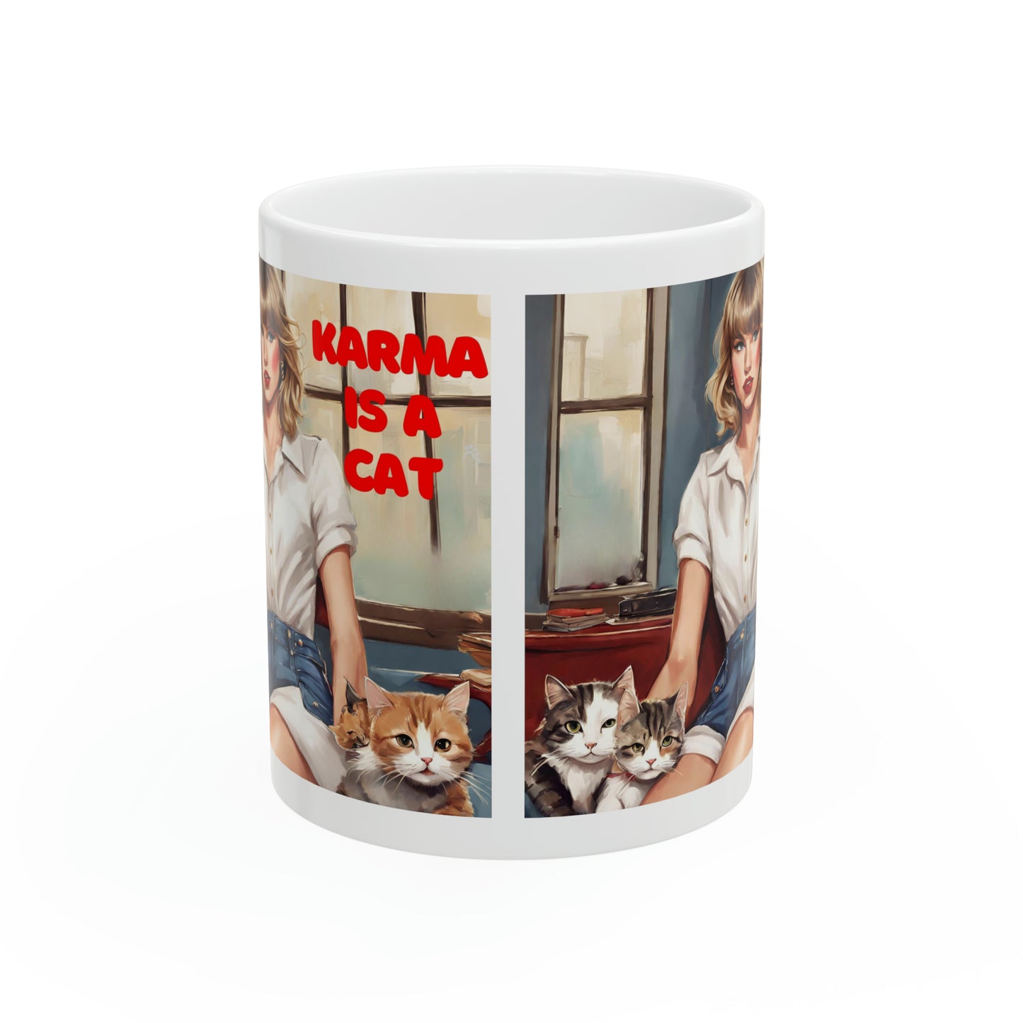 Karma is a Cat (2) Ceramic Coffee Mug 11oz | Taylor Swiftie Merch | Album Mug for Swiftie Fans | Gift for Swifties