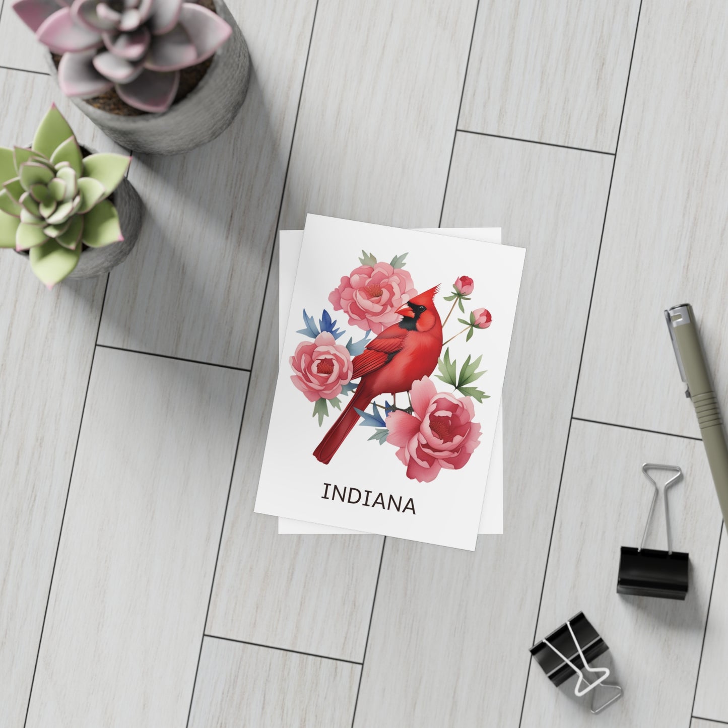 Indiana | Red Cardinal & Peonies | Home State Greeting Card