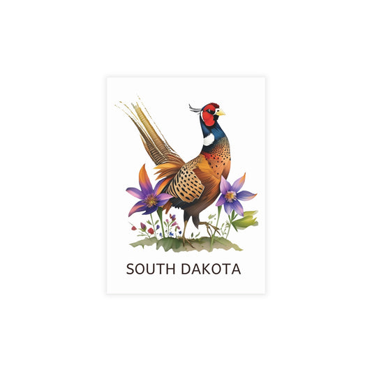 South Dakota | Ring-Necked Pheasant & Pasque Flowers | Home State Greeting Card